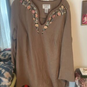 Venezia Floral Embroidered Brown Tunic